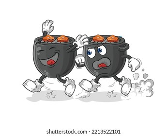 the barbecue play chase cartoon. cartoon mascot vector