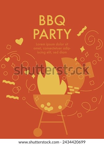 Barbecue poster. BBQ time. Barbecue party invitation for outdoor picnic. Abstract flat vector illustration with grill barbecue, doodle elements. Perfect background for menu, posters, cover design
