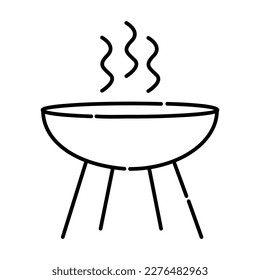 Barbecue pot black and white vector line illustration