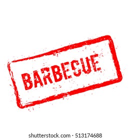 Barbecue red rubber stamp isolated on white background. Grunge rectangular seal with text, ink texture and splatter and blots, vector illustration.
