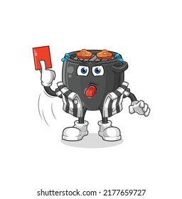 the barbecue referee with red card illustration. character vector