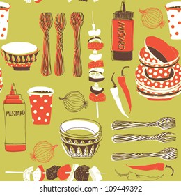 Barbecue Related Items. Seamless Pattern