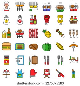 Barbecue related vector icon set, filled design editable stroke