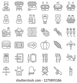 Barbecue related vector icon set, line design editable stroke