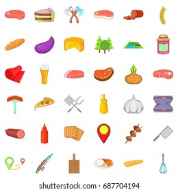 Barbecue relaxation icons set. Cartoon style of 36 barbecue relaxation vector icons for web isolated on white background