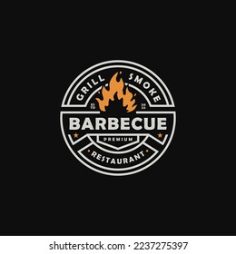 barbecue restaurant emblem badge logo design with grill fire flame vector illustration