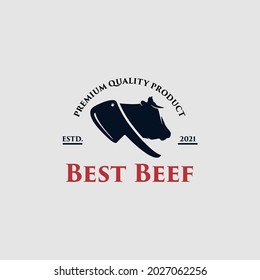 El logo del restaurante barbacoa con un Vector de carne Premium