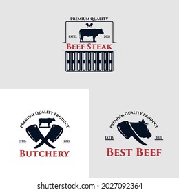 Barbecue restaurant logo concept with a beef Premium Vector