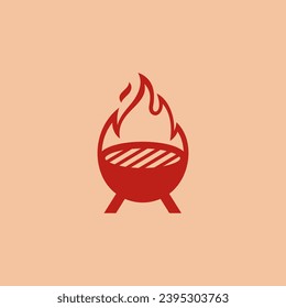 Barbecue restaurant logo design. Vector illustration of a red grill with fire. modern logo design vector