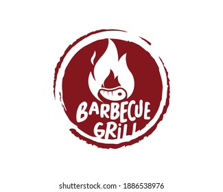 Barbecue restaurant - Logo icon of Barbecue, Grill and Bar with fire, grill fork and spatula. BBQ logo template. Vector illustration