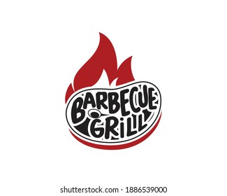 Barbecue restaurant - Logo icon of Barbecue, Grill and Bar with fire, grill fork and spatula. BBQ logo template. Vector illustration