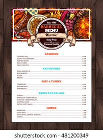 Barbecue Restaurant Menu. Template Design Of Bbq Brochure