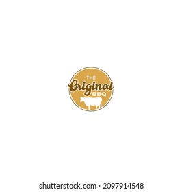 Barbecue restaurant - minimalist logo concept. Logo of Barbecue, Grill and Bar with fire, grill fork and spatula. BBQ logo template. Grunge texture. Vector illustration