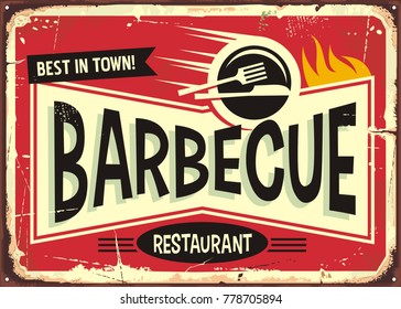 Barbecue retro sign design for fast food restaurant. Vector vintage sign.