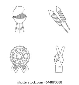 Barbecue, salute, voting emblem, victory. The patriot's day set collection icons in outline style vector symbol stock illustration web.