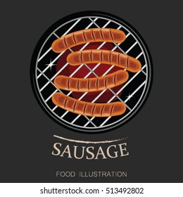 Barbecue sausage and Grill elements vector illustrator for banner