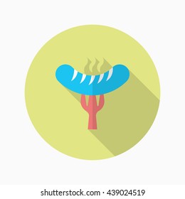 Barbecue sausage icon, Vector flat long shadow design. EPS10