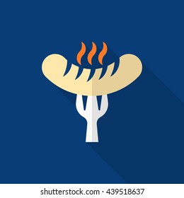 Barbecue sausage icon, Vector flat long shadow design. EPS10