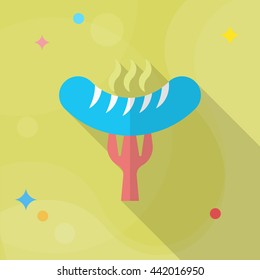 Barbecue sausage icon, Vector flat long shadow design. EPS10