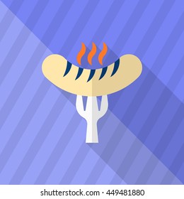 Barbecue sausage icon, Vector flat long shadow design. EPS10