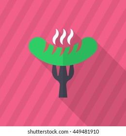 Barbecue sausage icon, Vector flat long shadow design. EPS10
