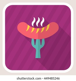 Barbecue sausage icon, Vector flat long shadow design. EPS10