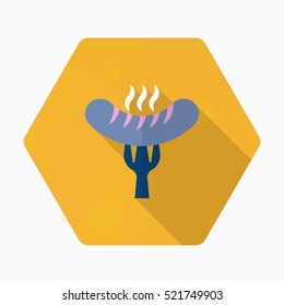 Barbecue sausage icon, Vector flat long shadow design. EPS10