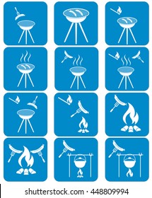 Barbecue sausage icons set. Vector illustration.