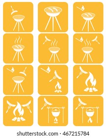 Barbecue sausage icons set. Vector illustration.