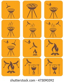Barbecue sausage icons set. Vector illustration.