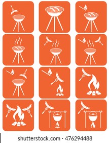 Barbecue sausage icons set. Vector illustration.