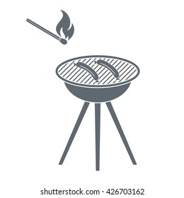 Barbecue  sausage and match icon on white background. Vector illustration.