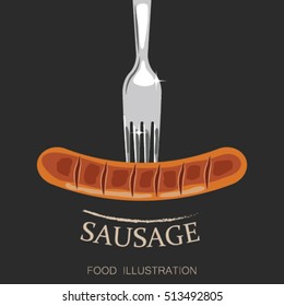 Barbecue sausage on fork and Grill elements vector illustrator for banner