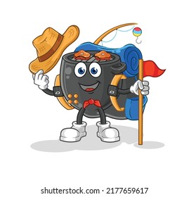 el vector de exploración de barbacoa. personaje de caricatura