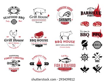 Barbecue, seafood, steak house labels and icons.