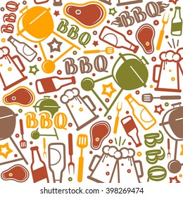 Barbecue seamless pattern. Color print on white background