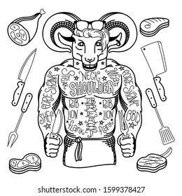 barbecue set drawn in black line