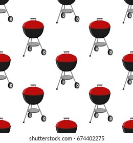 Barbecue set - grill station seamless pattern. Picnic vector illustration. Made in cartoon flat style