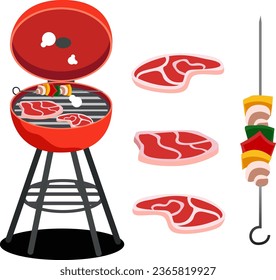 barbecue set, picnic. cooking meat. bbq. vector. isolated with white background.