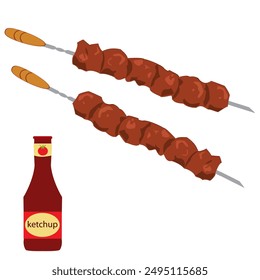 Barbecue. Shish kebab. Meat on the fire. Fast food.Isolated object. Flat design. icon. Vector Illustrator