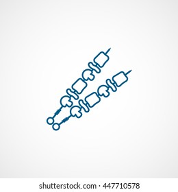 Barbecue Shish Kebab On Skewers Blue Line Icon On White Background