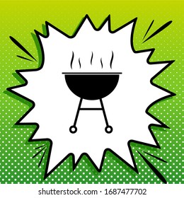 Barbecue simple sign. Black Icon on white popart Splash at green background with white spots. Illustration.