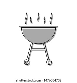 Barbecue simple sign. Black line icon with gray shifted flat filled icon on white background. Illustration.