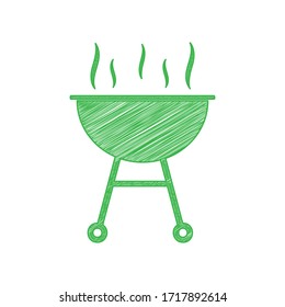 Barbecue simple sign. Green scribble Icon with solid contour on white background. Illustration.