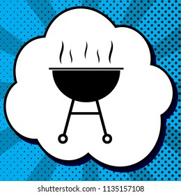 Barbecue simple sign. Vector. Black icon in bubble on blue pop-art background with rays.