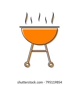 Barbecue simple sign. Vector. Black line icon with shifted flat orange filled icon on white background. Isolated.