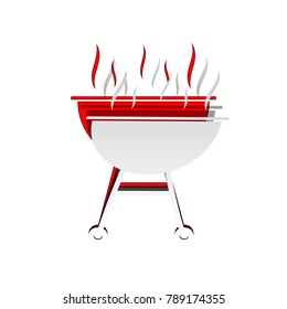 Barbecue simple sign. Vector. Detachable paper icon with red body stock. Isolated.