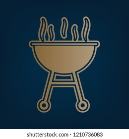 Barbecue simple sign. Vector. Golden icon and border at dark cyan background.