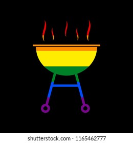 Barbecue simple sign. Vector. Icon with colors of LGBT flag at black background.