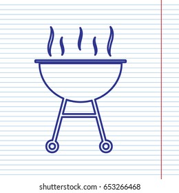 Barbecue simple sign. Vector. Navy line icon on notebook paper as background with red line for field.